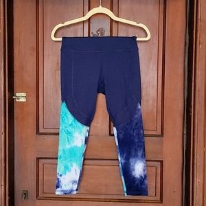 Marika Blue Green Tie Dye Crop Leggings Small
